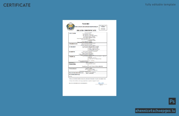 Nauru-Sterbeurkunde: Beispielansicht in Word und PDF